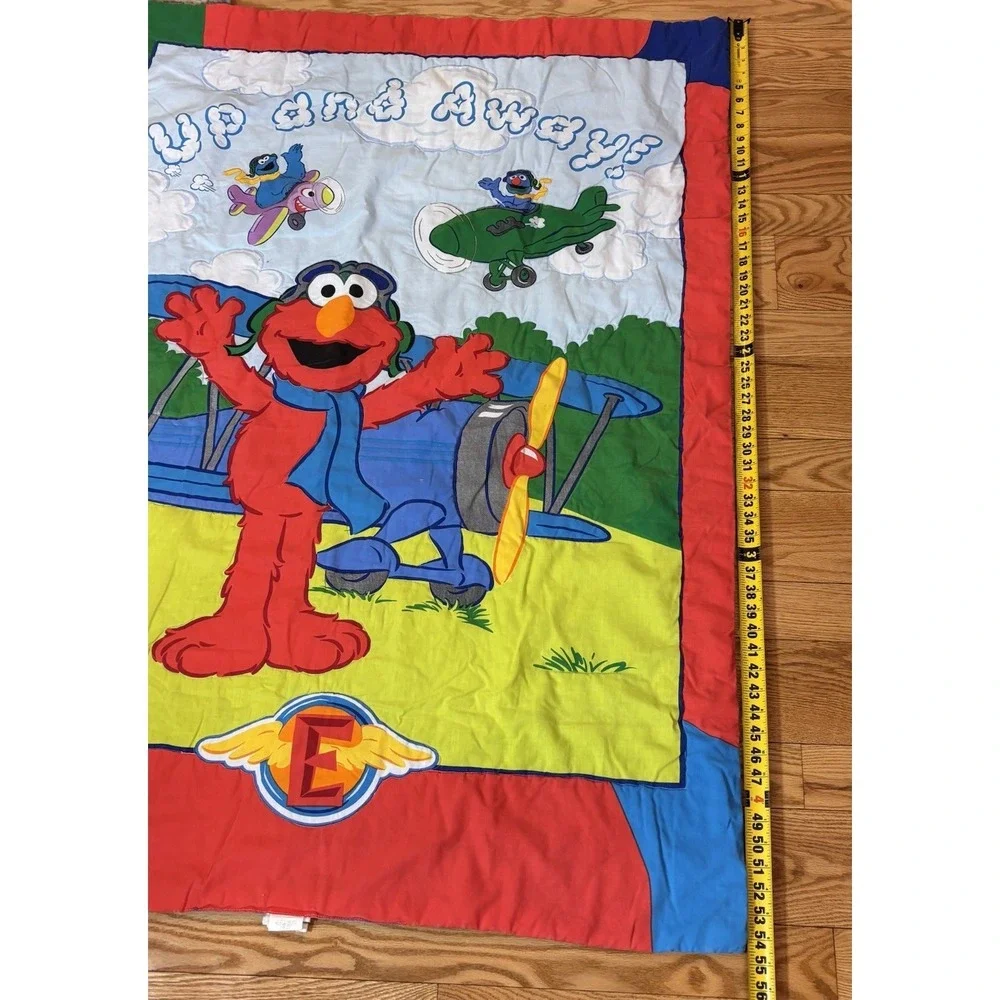 VTG‎ Elmo Grover Cookie Monster Quilt Blanket crib toddler Up Up and Away Planes